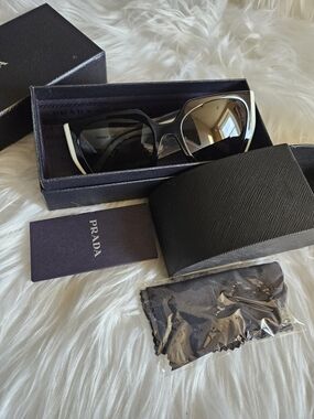 Prada Black & White Cat-Eye Sunglasses NWT